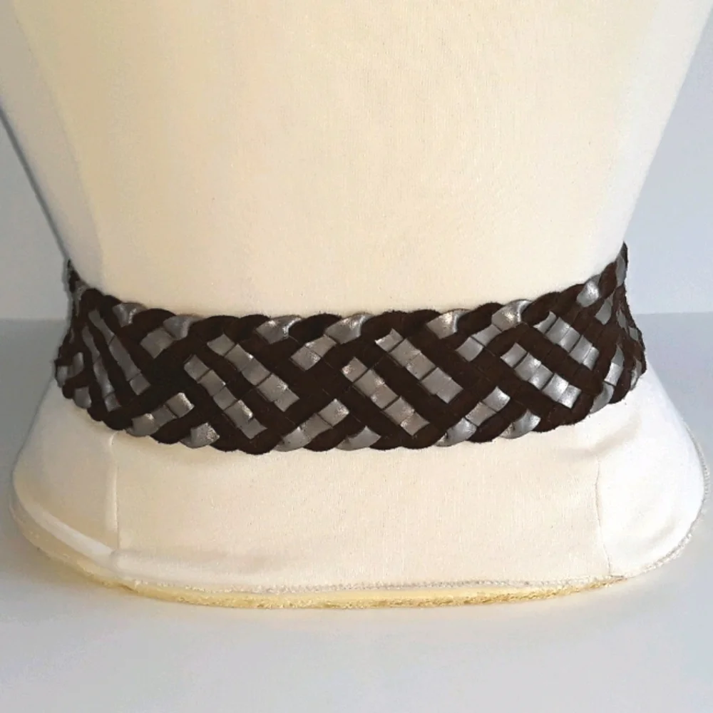 Fossil brown suede & metallic leather braided belt L